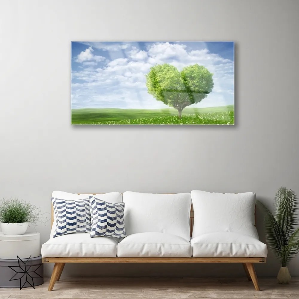 Skleneny obraz Strom srdce príroda 100x50 cm