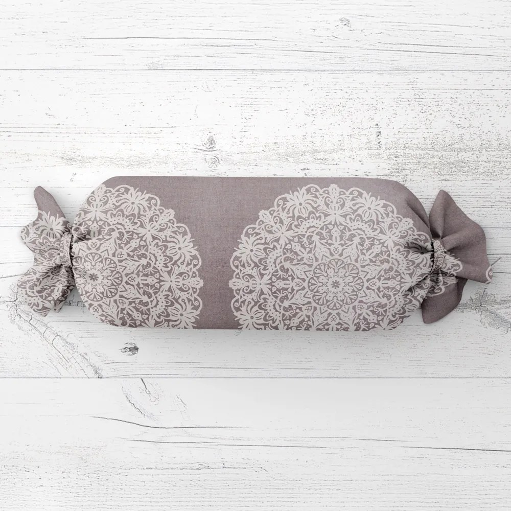 Biante Vankúš valec bonbon Sandra SA-547 Krémové mandaly na béžovosivom 15x40 cm