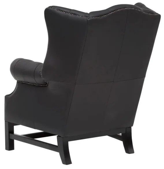 furniture-nabytek.cz - Masívne kreslo Chesterfield Kingsfield, ušák, pravá koža, čierne