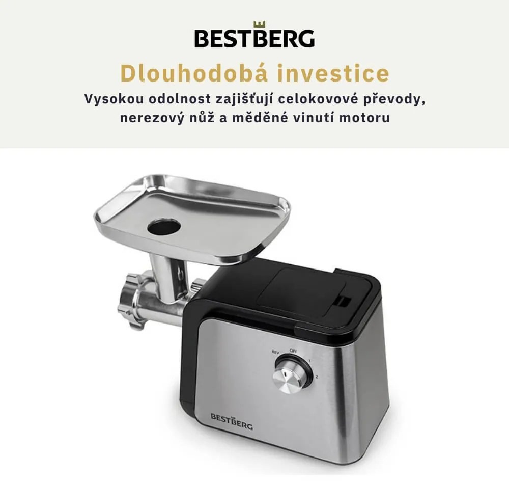 Elektrický mlynček na mäso BestBerg BBM-2500 / 2500 W / čierna/strieborná