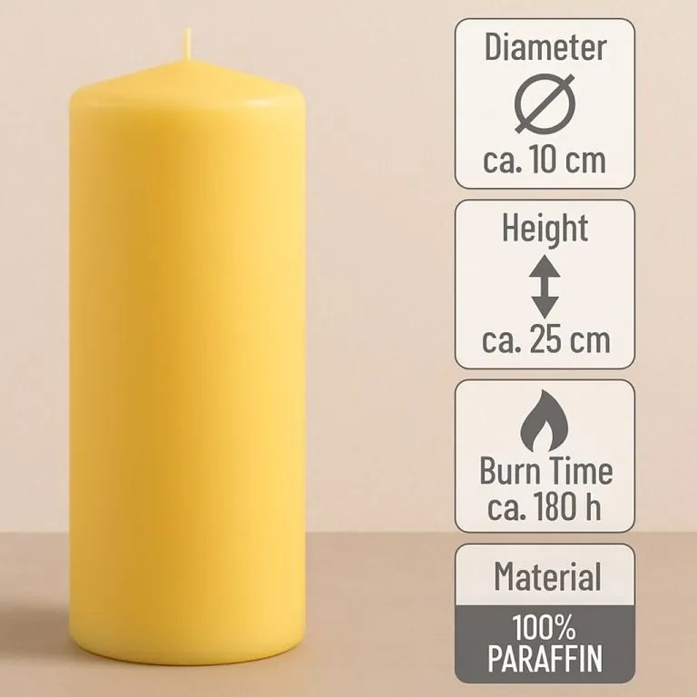 Sada stĺpových sviečok, 25 cm, Ø 10 cm, žltá, 2 ks