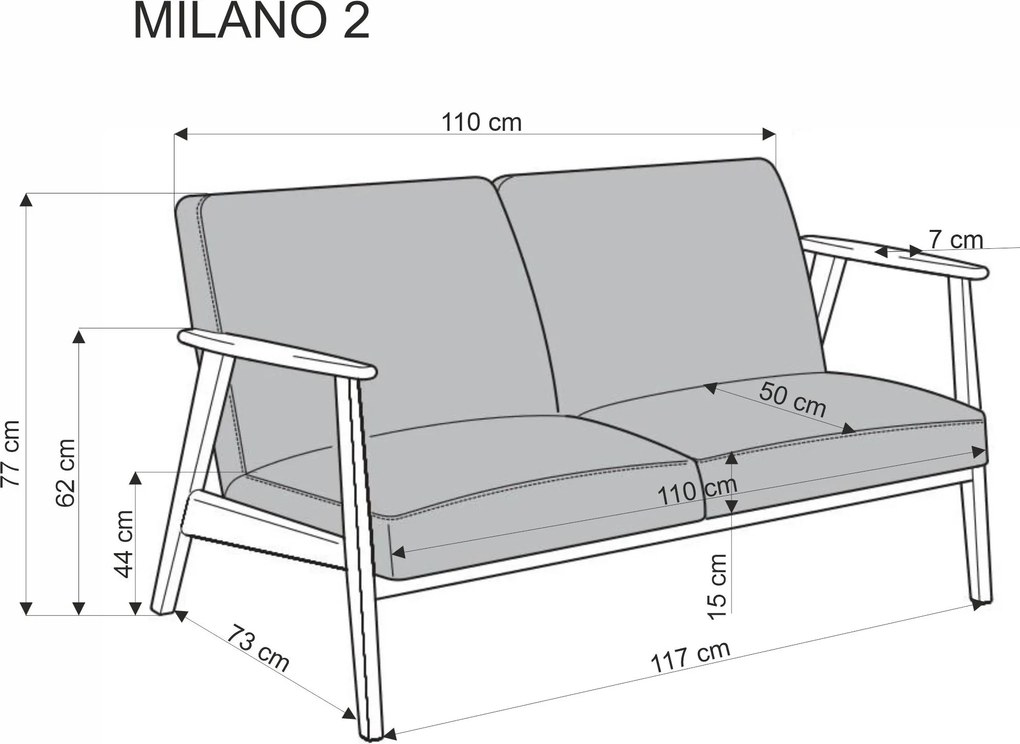 Dvojmiestna pohovka MILANO z masívu 120 cm olivová/orechová