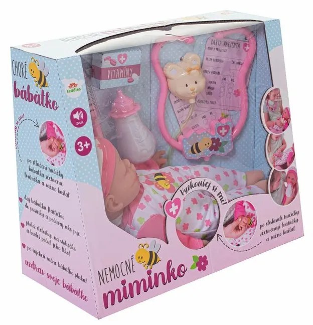 Teddies Choré bábätko 36 cm s doplnkami