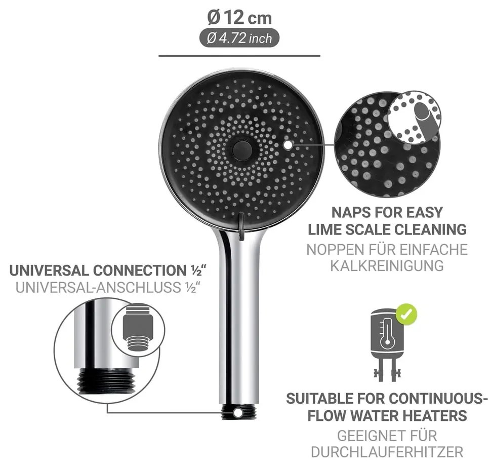Plastová sprchová hlavica v striebornej farbe ø 12 cm Softwater – Wenko