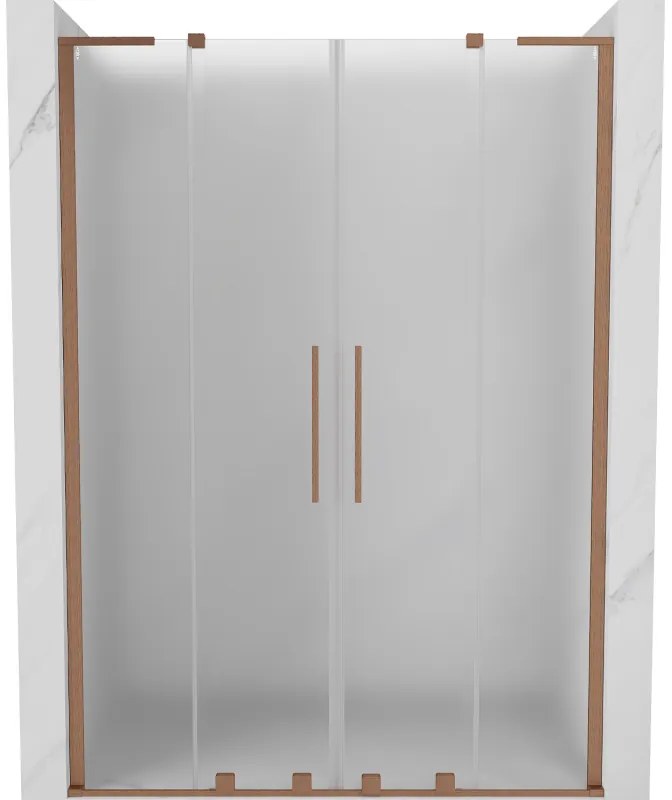 Mexen Velar L Duo, posuvné sprchové dvere do otvoru 140 cm, 8mm sklo námraza, medená matná, 871-140-003-32-65
