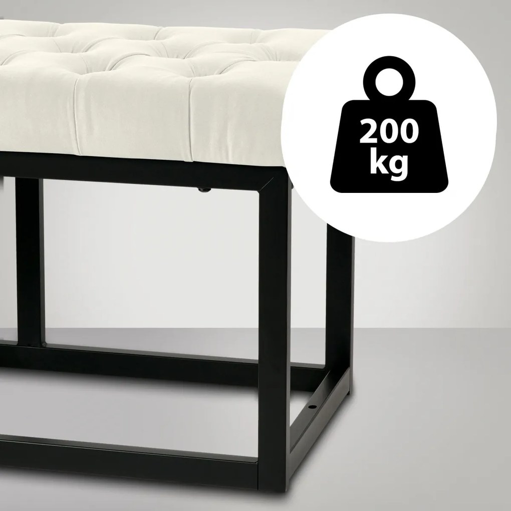 Lavica Polson - zamat, čierny rám 120 cm - Krémová