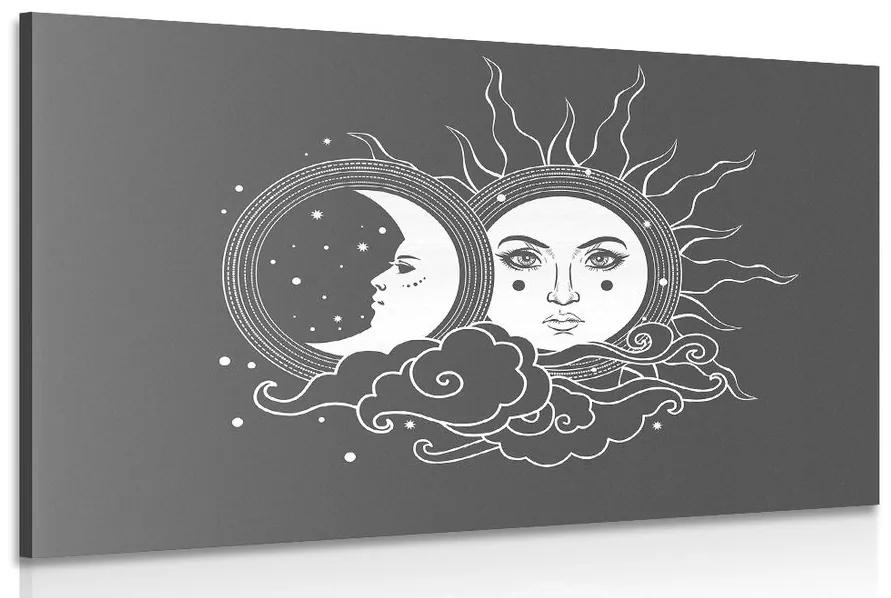 Obraz čiernobiela harmónia slnka a mesiaca Varianta: 120x80