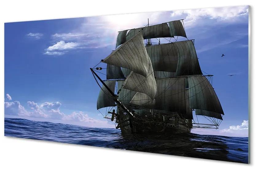 Obraz na skle Morská oblačnosti loď 120x60 cm
