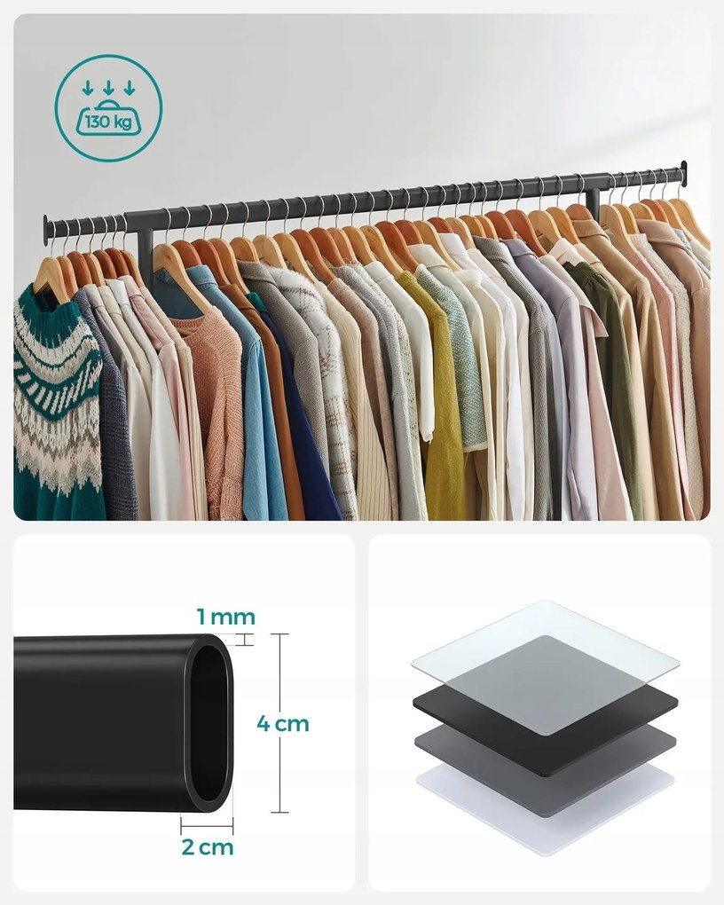 Pojazdný stojan na oblečenie Fabio čierny