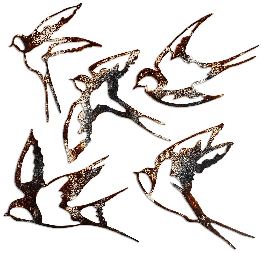 Nástěnná kovová dekorace Birds-2 vícebarevná