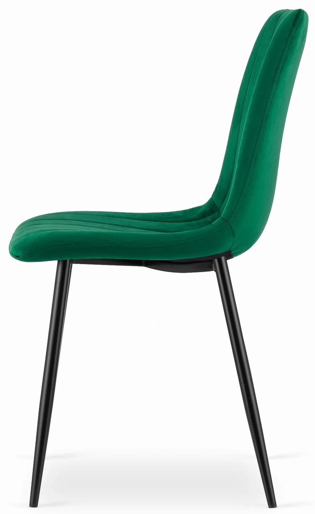 Zelená zamatová stolička LAVA s čiernymi nohami
