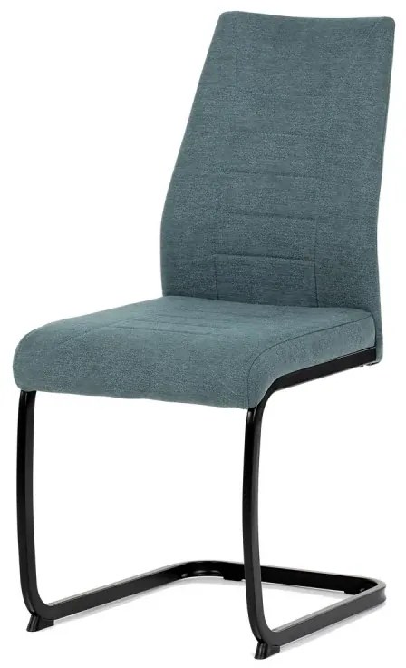 Židle jídelní, zelená látka, černé kovové nohy