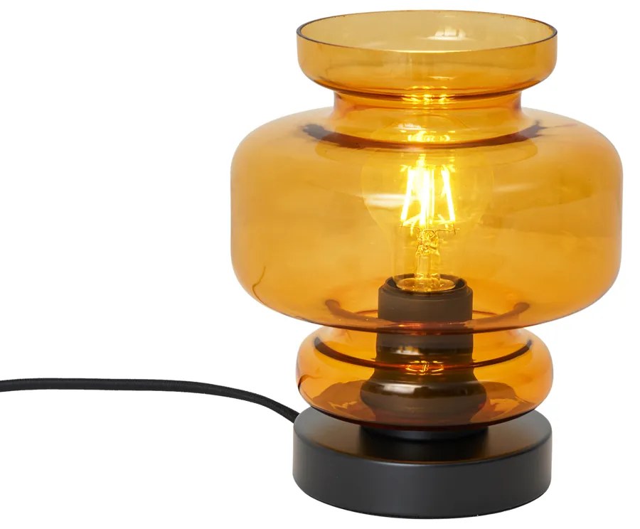 Retro stolná lampa čierna s oranžovým sklom - Denise
