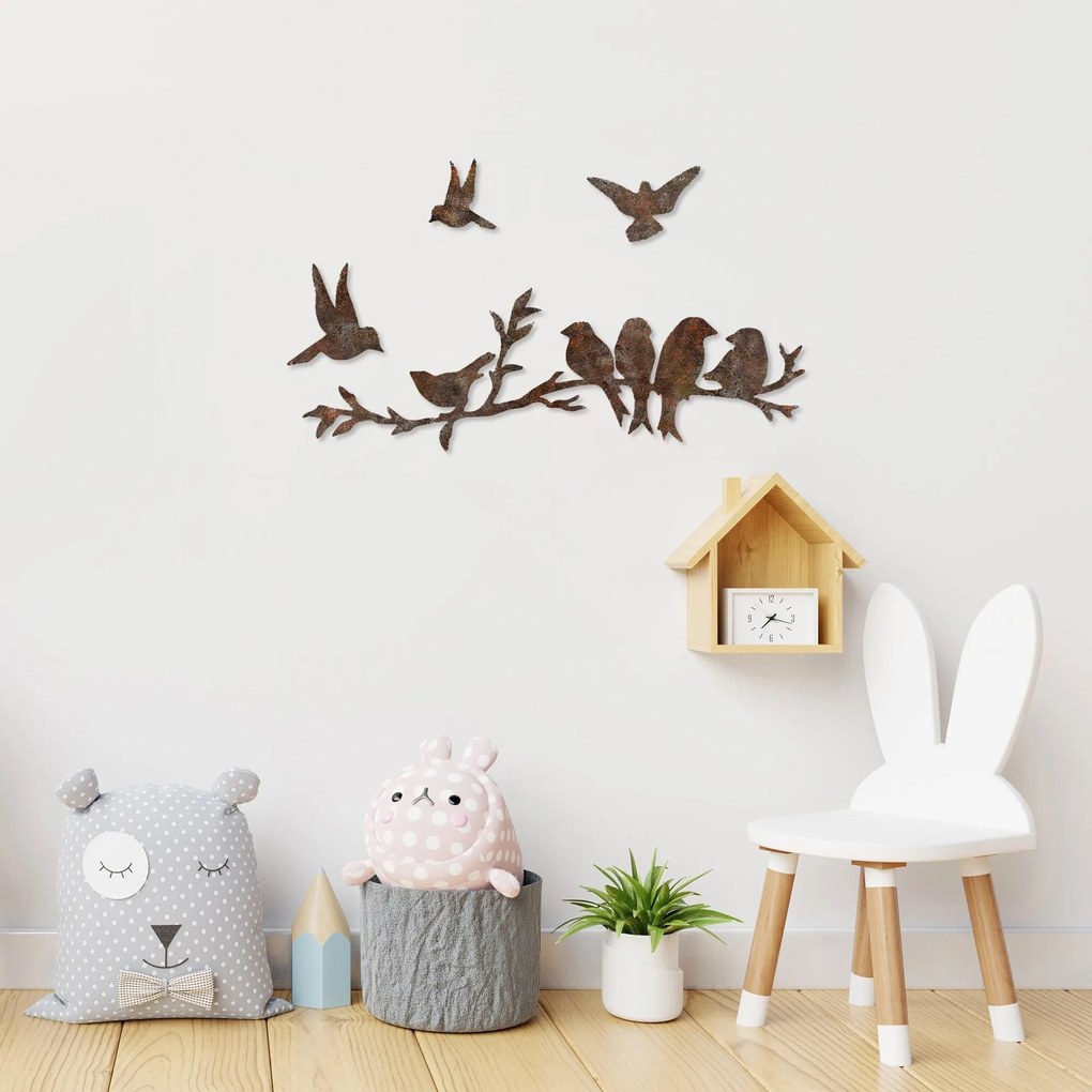 Nástenná kovová dekorácia Hrdzavé vtáky 2 viacfarebná