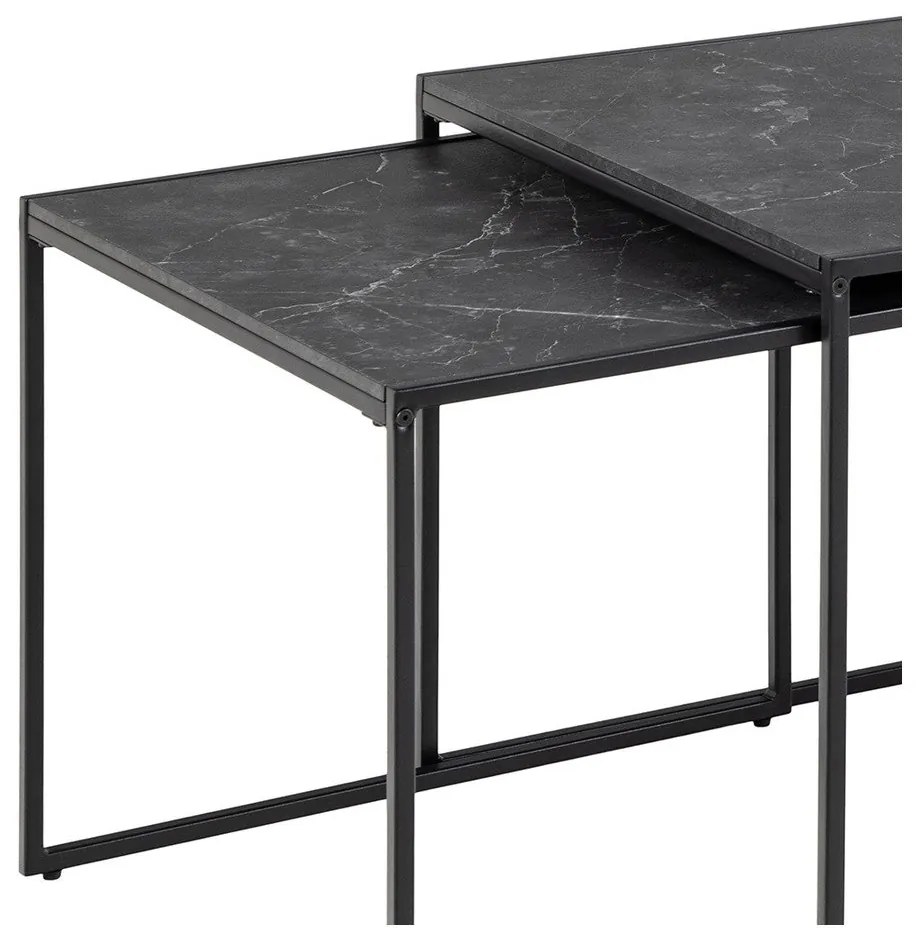 Matne čierne konferenčné stolíky v súprave 3 ks s doskou v dekore mramoru 60x120 cm Infinity – Actona