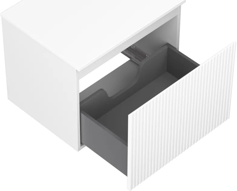 Mexen Rivel, kúpeľňová skrinka 60 cm s pracovnou doskou, 1 zásuvka, drážkovaná, biela matná, 91A20-06047-1-BFC01