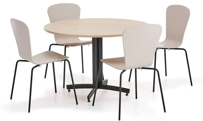 Zostava nábytku SANNA + MILLA, 1 stôl, 4 stoličky, čierna/piesková