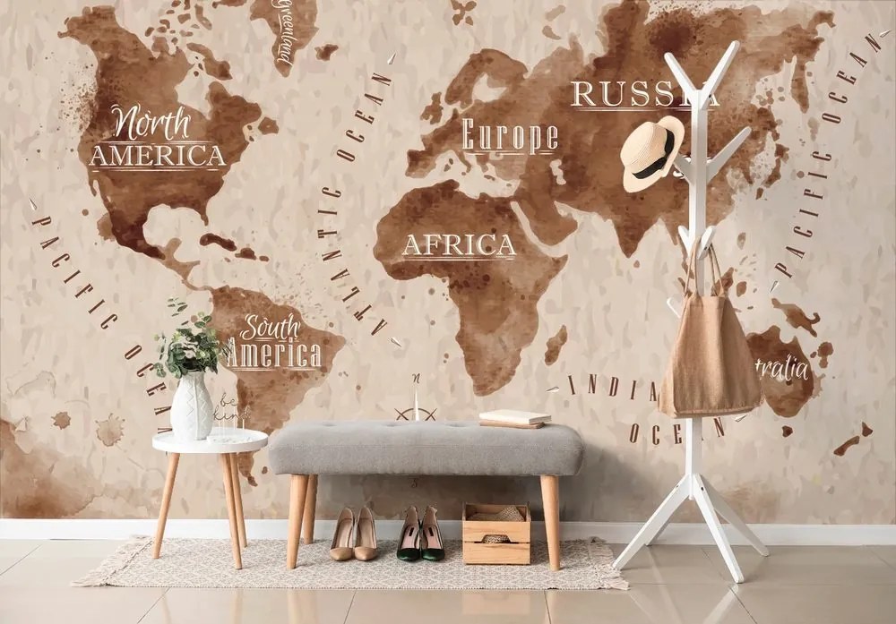 Samolepiaca tapeta mapa sveta v retro prevedení - 150x100