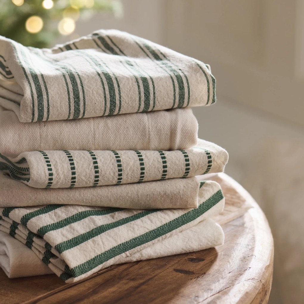 Ib Laursen Bavlnená utierka Orla Green Woven Stripes
