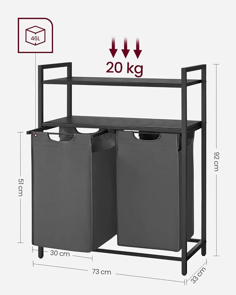 Kôš na bielizeň Vasagle Ovules Lonels 2 x 46 l čierny/sivý