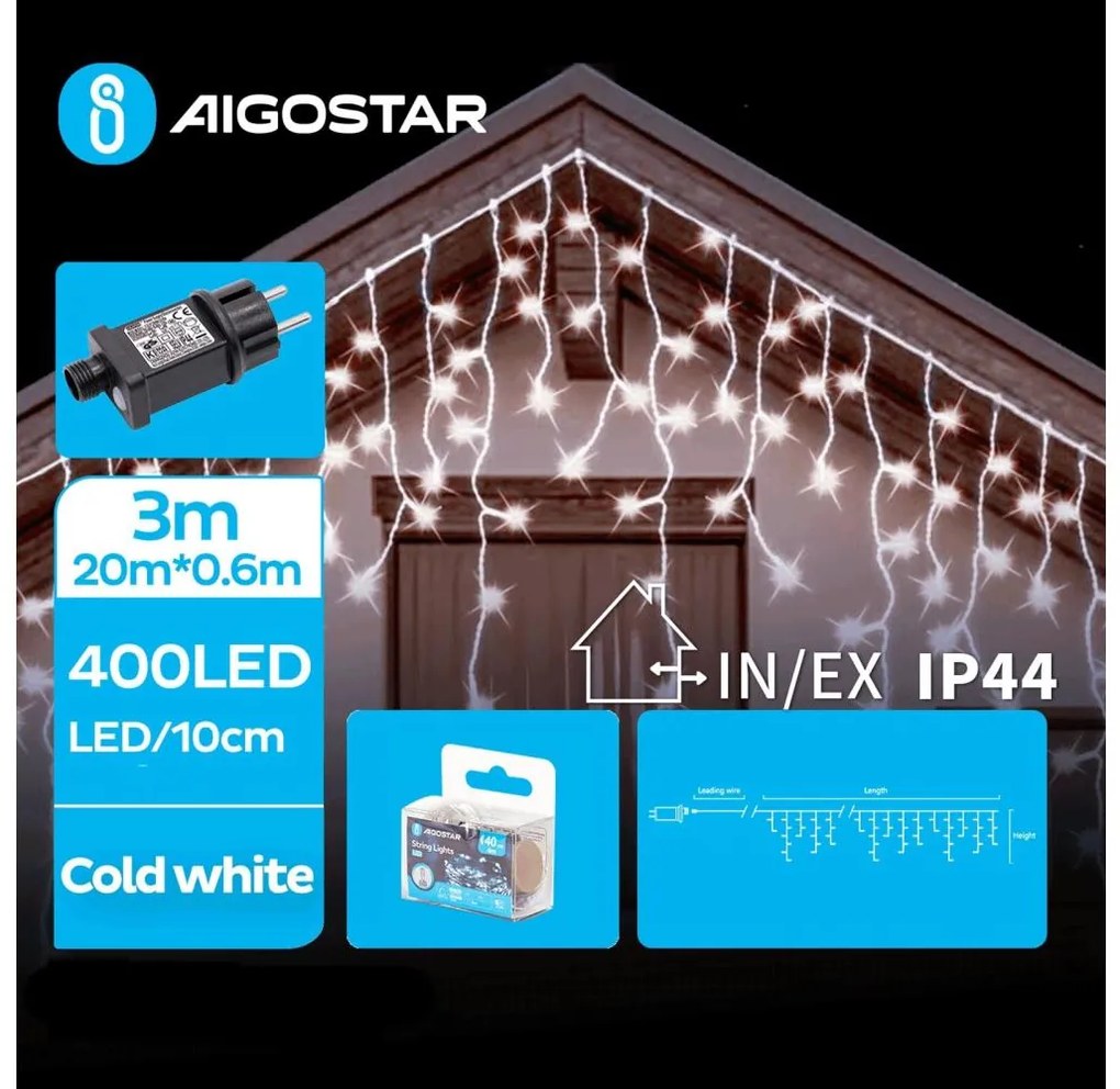 Aigostar B.V. Aigostar - LED Vonkajšia vianočná reťaz 400xLED/8 funkcií 23x0,6m IP44 studená biela AI1413