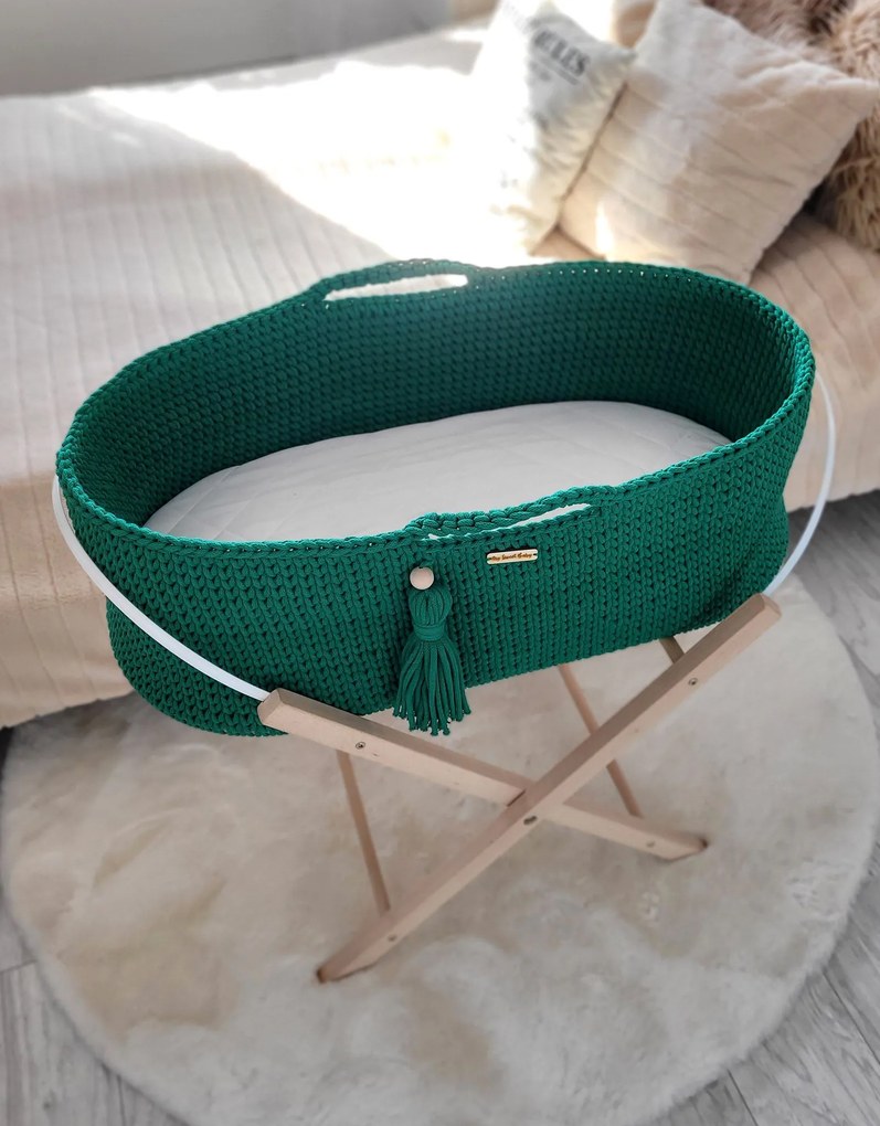 My Sweet Baby Mojžišov kôš BOHO Handmade so stojanom - zelený