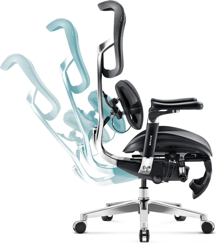 Ergonomická kancelárska stolička s podnožkou Premium Normal Size, čierna: Diablo V-Kinetic