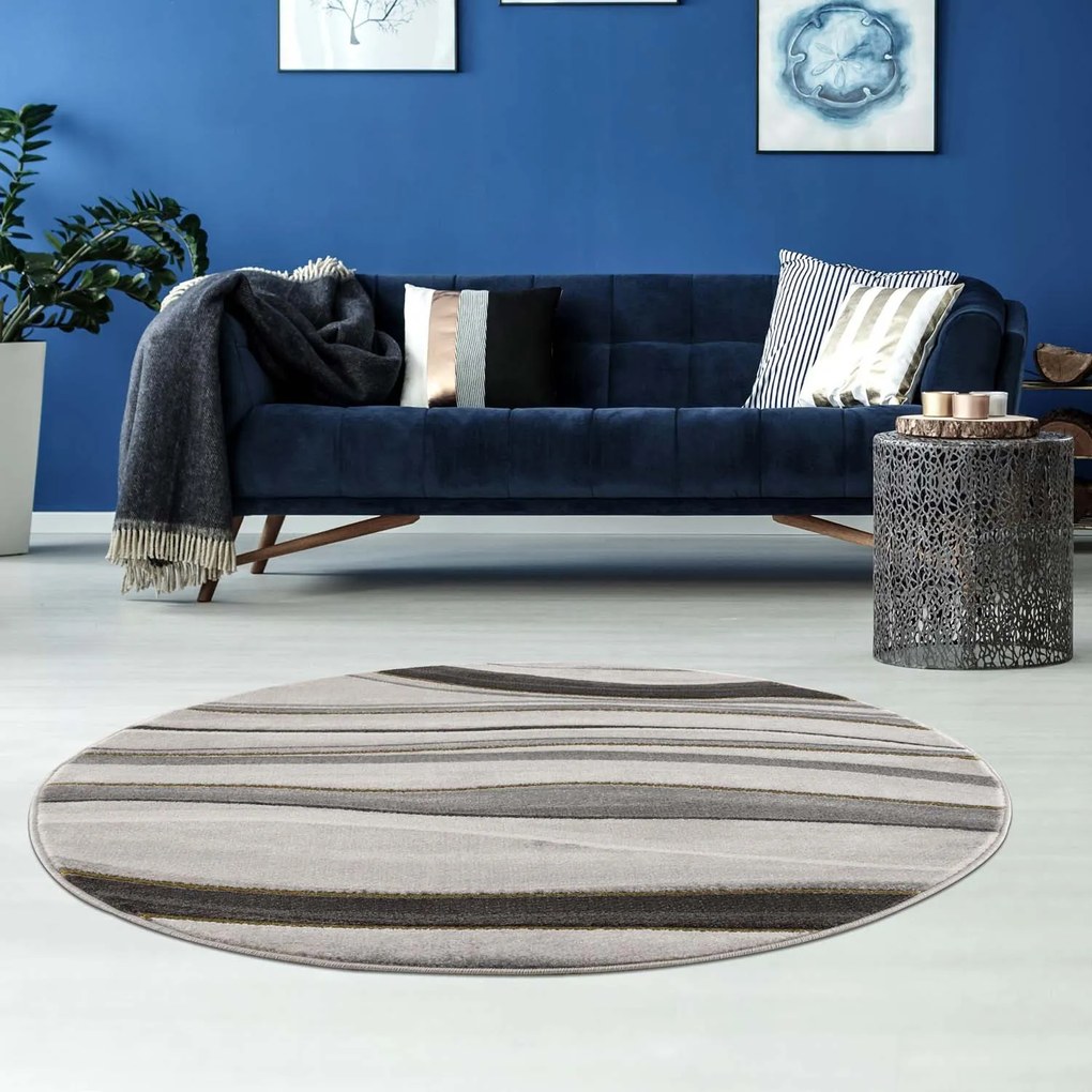 Dekorstudio Moderný okrúhly koberec NOA - vzor 9314 sivý Priemer koberca: 120cm