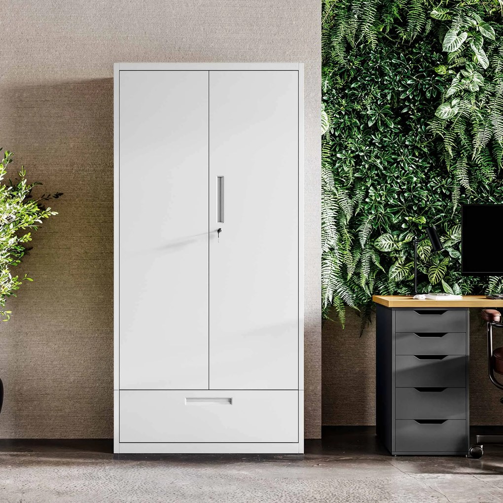 Modulárna kovová multifunkčná skriňa so zásuvkou biela MEGAN 1850 x 900 x 400 mm