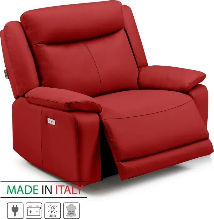 Kožené kreslo CONTINENTAL s elektrickou funkciou relax 1P, elektrické + aku, červená (rosso 304)