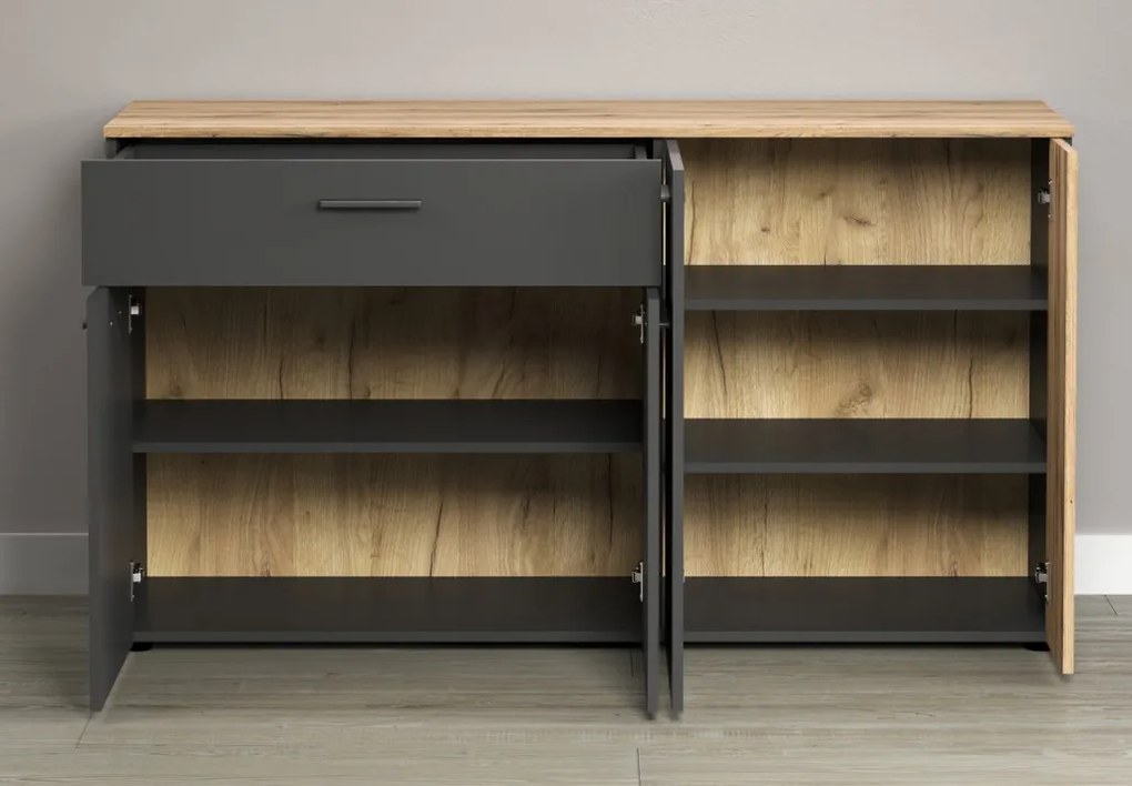 Komoda so zásuvkou Esteban 150 cm, antracit/dub evoke