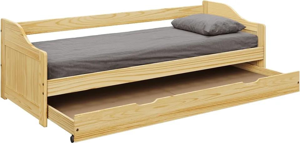 KONDELA Laura New drevená jednolôžková posteľ s prístelkou prírodná