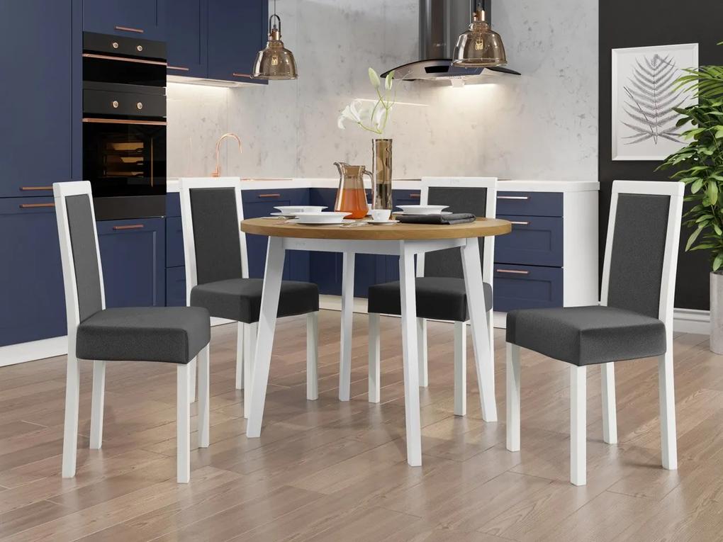 Jedálenský stôl so 4 stoličkami AL01, Morenie: biela - L, Poťahové látky: Hygge D91, Farby nožičiek: biela