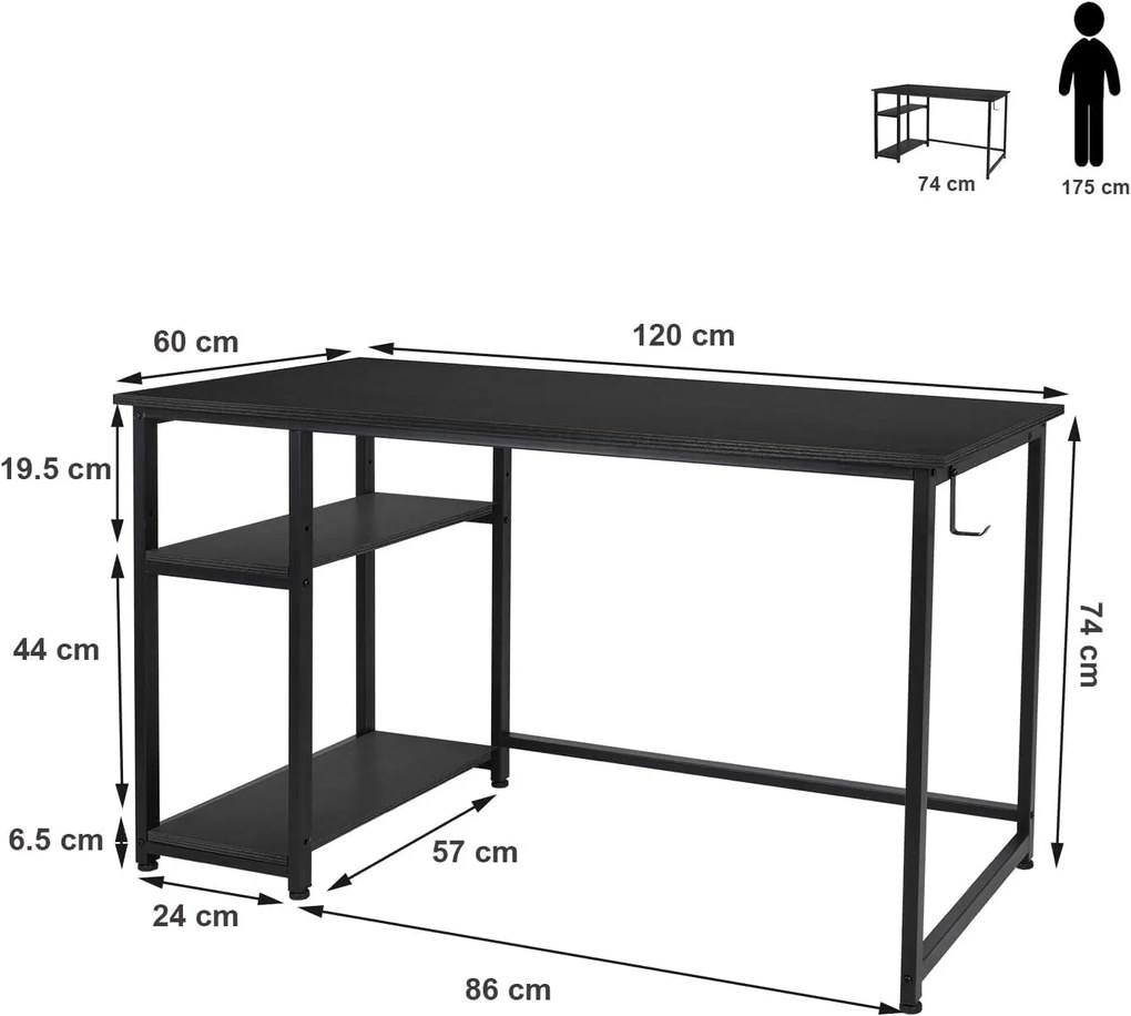 Písací stôl Vasagle Ebeny 120 cm čierny