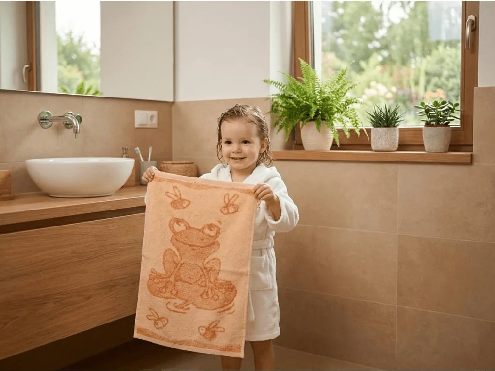 Detský uterák BEBÉ žabička oranžový 30x50 cm