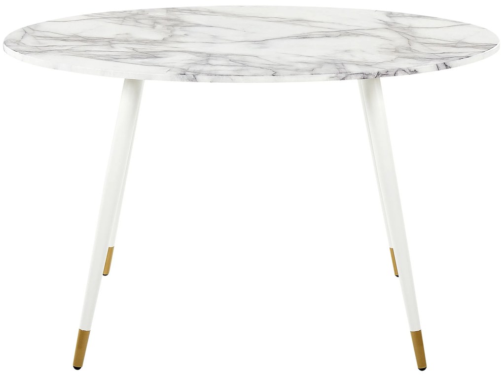 Oválny jedálenský stôl s mramorovým efektom 120 x 70 cm biely GUTIERE Beliani
