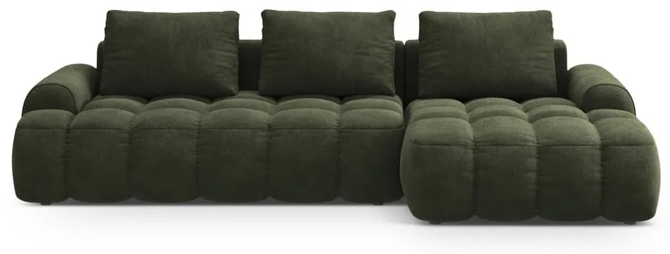 Zelená zamatová rozkladacia/s úložným priestorom rohová pohovka (pravý roh/s leňoškou) Linz – Cosmopolitan Design