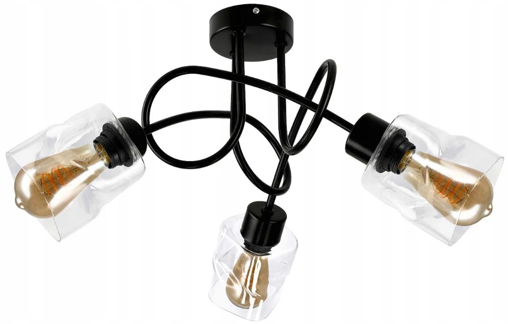 BERGE LED luster stropné svietidlo 3xE27, skladací sklenený štvorec, priehľadné