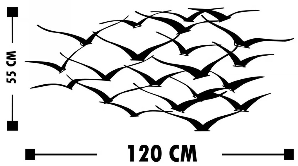 Nástenná kovová dekorácia Vtáci 120x55 cm čierna