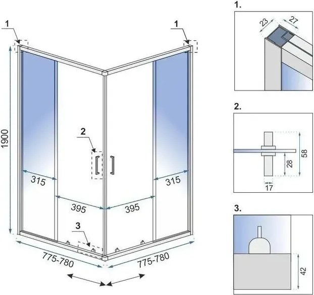 Rea City, sprchovací kút s posuvnými dverami 80(dvere) x 80(dvere) x 190 cm, medený matný profil + čierna sprchová vanička Savoy, KPL-K7982
