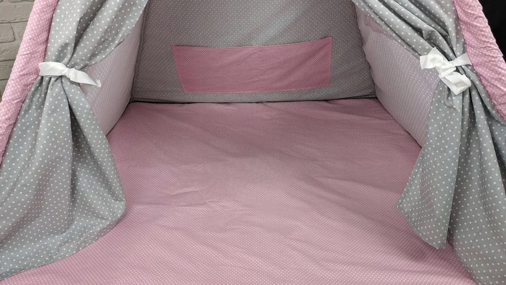 Detský stan TEEPEE (TÝPIE) ANIMALS s doplnkami - PLAMENÁK A KAMARÁDI - šedý/ružový