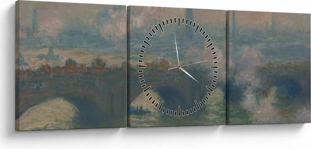 Obraz - Claude Monet, Waterloo Bridge, Gray Day, reprodukcia (s hodinami) (90x30 cm)