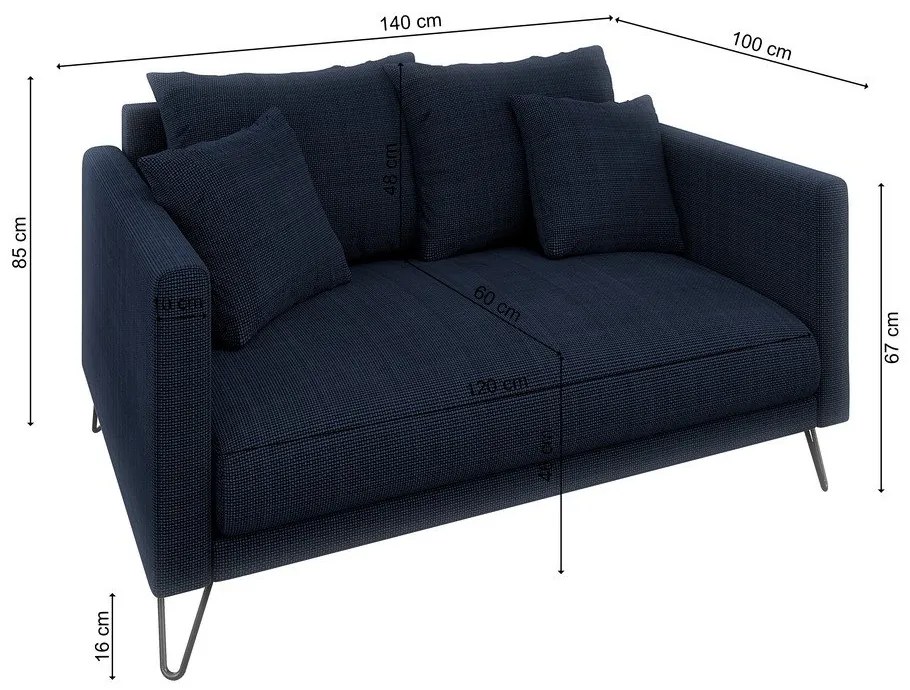 Tmavomodrá ženilková pohovka 140 cm Freya – Ropez