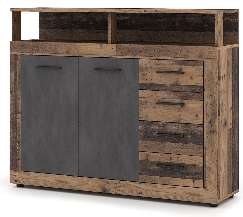 Komoda Luna 119 cm dub Matera tmavý/šedá