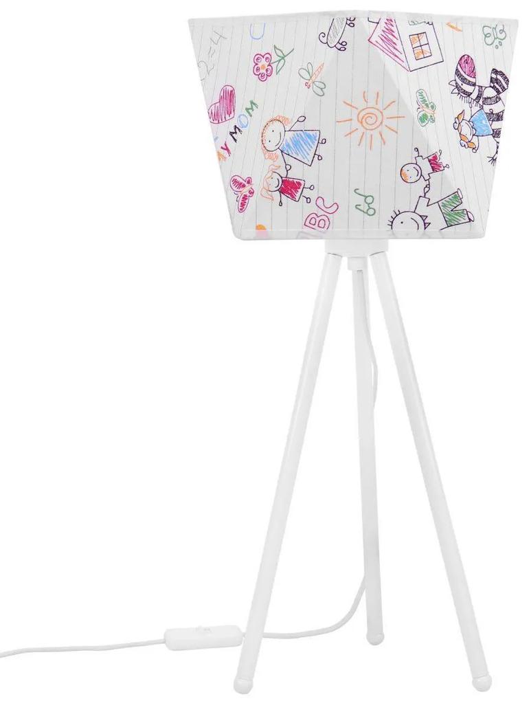 Detská Stolná lampa Diamond, 1x biele textilné tienidlo so vzorom