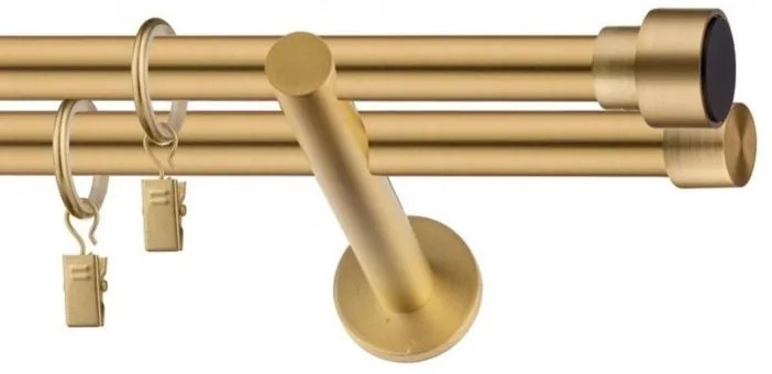Dekorstudio Garniža dvojradová SLICK zlatá 19mm Dĺžka: 460cm, Typ uchytenia: Držiak dvojitý modern, Typ príslušenstva: Krúžky tiché so štipcami