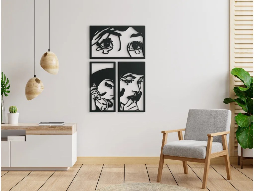 drevko 3-dielny drevený obraz Komiks Rozmer obrazu: 65 x 42 cm, Farba dekorácie: Čierna