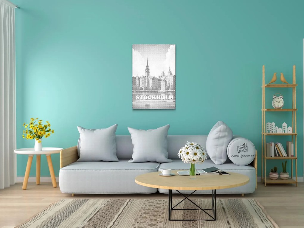 Gario Bodkovanie Štokholm, Švédsko Rozmery: 40 x 60 cm, Rámovanie: Iba zrolované plátno, Farba bodiek: Modrá