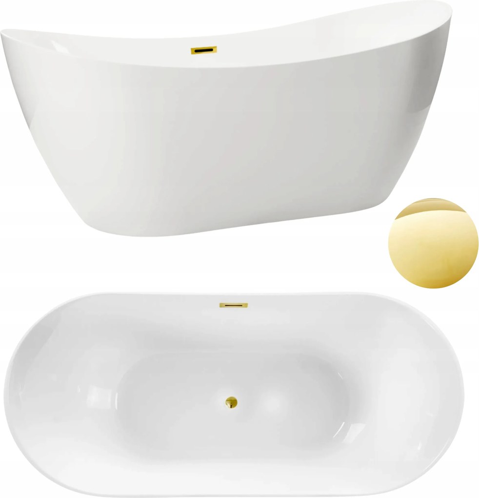 Aquauno Voľne Stojaca Vaňa 170x72 cm Zlatá Zrkadlová Vrátane Odtoku A Prepadu