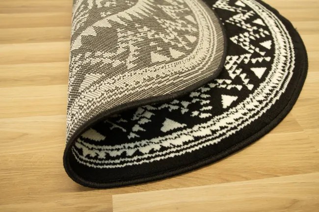 Koberec kruh Luna 503493/50944 Rozeta Etno čierny / krémový